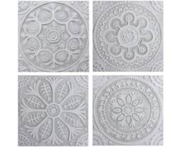 Set Of 4 Suzani Ceramic Tiles Grey & White Outdoor Wall Art - 30cm/11.8 - thumbnail 1