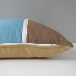 "Modern Sunbrella Outdoor Pillow Cover in Mineral Blue, Cocoa Brown, Gold & White, Decorative Cushion For Patio 18""x18" - thumbnail 2