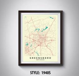 Greensboro Nc Map Poster Vintage Style Travel Wall Art - thumbnail 1