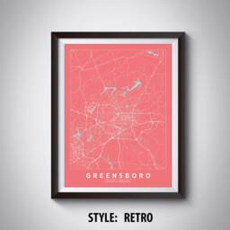 Greensboro Nc Map Poster Vintage Style Travel Wall Art - thumbnail 4