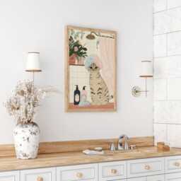 Funny Cat Bathroom Art Print - Tabby Shower Wall Quirky Animal Cute Decor Lover Gift - thumbnail 2
