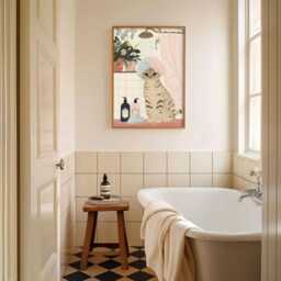 Funny Cat Bathroom Art Print - Tabby Shower Wall Quirky Animal Cute Decor Lover Gift - thumbnail 3