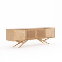 Oak Long Sideboard, Mid Century Modern Tv Stand, Slatted Doors - thumbnail 3