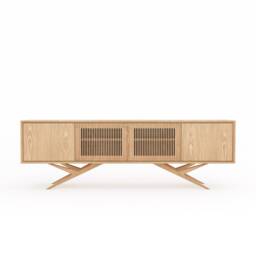 Oak Long Sideboard, Mid Century Modern Tv Stand, Slatted Doors - thumbnail 2