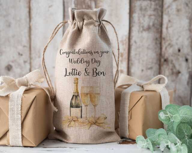 Personalised Bottle Bag, Wedding Bride & Groom Gift, Wine Champagne Day, Civil Ceremony, Anniversary - image 1