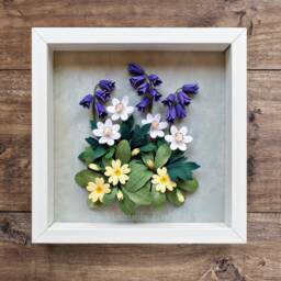 Bluebell Primrose Wood Anemone Wall Art - 3D Paper Quilling Flowers Woodland Spring Decor White Green Yellow Purple - thumbnail 2