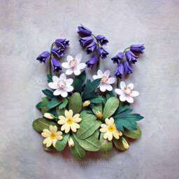 Bluebell Primrose Wood Anemone Wall Art - 3D Paper Quilling Flowers Woodland Spring Decor White Green Yellow Purple - thumbnail 1