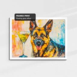 German Shepherd Martini Glass Painting Framed Poster Print & Canvas Wall Decor Art Bar Kitchen Room Dog Gift Pet - thumbnail 3