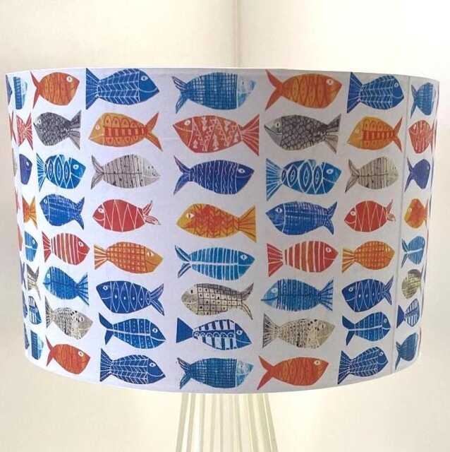 Gold Fish Lampshade Nautical Seaside Blue & White Orange Fatta Da Mamma - image 1