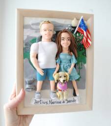 One Year Anniversary Gift Couple & Pet Portrait Personalized Sculpture From Photo - thumbnail 1