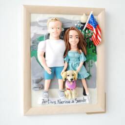 One Year Anniversary Gift Couple & Pet Portrait Personalized Sculpture From Photo - thumbnail 3
