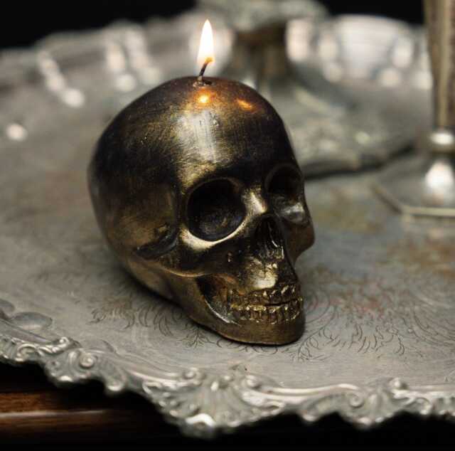 Gold Edition Skull Candle - Vegan Soy Wax Gothic Home Decor The Blackened Teeth - image 1