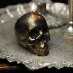 Gold Edition Skull Candle - Vegan Soy Wax Gothic Home Decor The Blackened Teeth - thumbnail 1