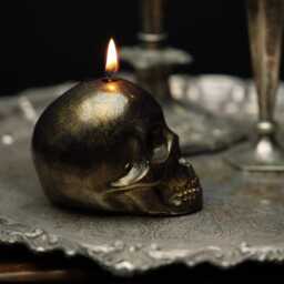 Gold Edition Skull Candle - Vegan Soy Wax Gothic Home Decor The Blackened Teeth - thumbnail 2