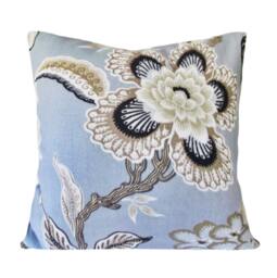 Schumacher Hothouse Flowers Pillow Cover Mineral Blue Linen, Celerie Kemble Design - thumbnail 1