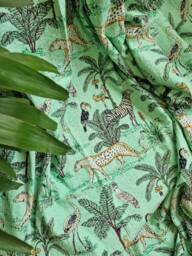Kantha Stitch Pure Cotton Reversible Bed/Sofa Throw King Size Handmade Floral Dohar Summer Aqua Safari Tropical Exotic Forest Animal Tribe - thumbnail 1
