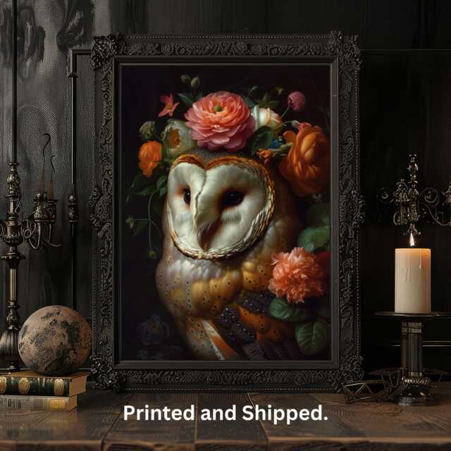 Floral Crown Owl Print Dark Academia Gothic Home Decor - image 1