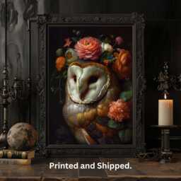 Floral Crown Owl Print Dark Academia Gothic Home Decor - thumbnail 1