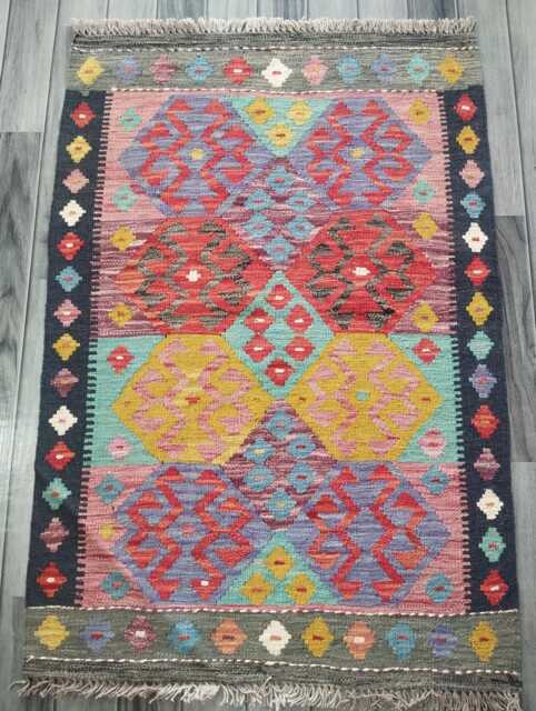 Kilim Rug Multicolour, Handmade Artisan Afghan Turkish Persian Rug, Navajo Moroccan Bohemian Flatweave, Natural Wool Dhurrie 117x80 cm - image 1