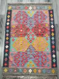 Kilim Rug Multicolour, Handmade Artisan Afghan Turkish Persian Rug, Navajo Moroccan Bohemian Flatweave, Natural Wool Dhurrie 117x80 cm - thumbnail 1