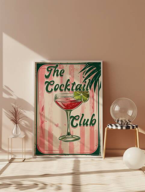 The Cocktail Club Art Print, Funky Retro Alcohol Poster, Trendy Wall Art, Drinks Bar Cart Happy Hour - image 1
