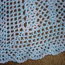 "New Handmade Crocheted ""Sunny Days"" Baby Blanket/Afghan in Aqua & Pink - 32"" X 41" - thumbnail 2