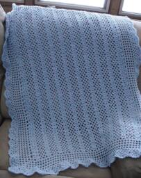 "New Handmade Crocheted ""Sunny Days"" Baby Blanket/Afghan in Aqua & Pink - 32"" X 41" - thumbnail 1