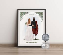 Scottish Wedding Bride & Groom Personalised Print, in Kilt, Gift, & Illustration, Thistle - thumbnail 1