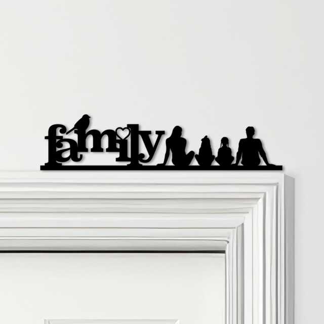 Door Topper Love Heart Bird Family Of Four 2 Girls Various Colours Decor Sign - Novelty Wall Decor, Frame Art, Decorative Art - image 1