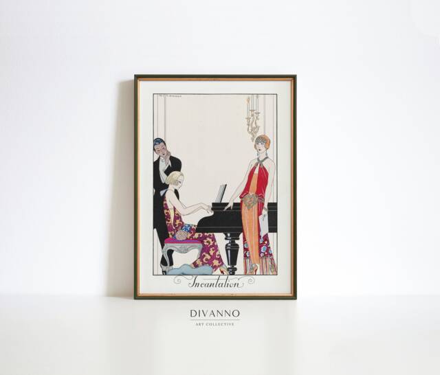French Art Print, Vintage Deco, Piano Woman Illustration, Paris Fashion Wall Art, Modern Home Decor, Exhibition Poster, Elegant Canvas - image 1