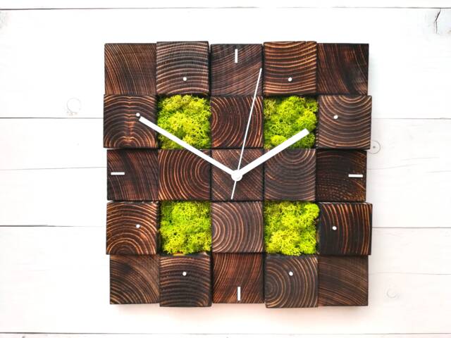 Modern Wood Wall Clock Geometric Chartreuse Moss Decor - image 1