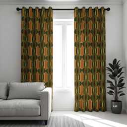 Olive Green Retro Curtains, Mid-Century Modern Geometric Drapes in Mustard & Brown Tones, Abstract Pattern Window Panels - thumbnail 3