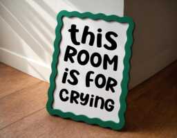 This Room Is For Crying Art Print - Black & White Preppy Decor, Bedroom Quote Funny Wall Art, Print, Mental Health Meme - thumbnail 1