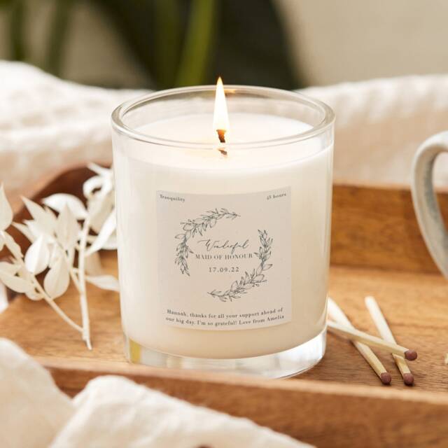 Personalised Maid Of Honour Candle Gift Botanical Wreath, Soy Wax - image 1