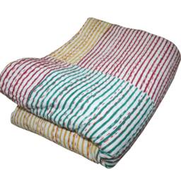 Handmade Vintage Kantha Quilt Reversible Cotton Bedspread - 90x108 - thumbnail 2