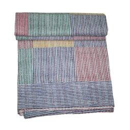 Handmade Vintage Kantha Quilt Reversible Cotton Bedspread - 90x108 - thumbnail 3