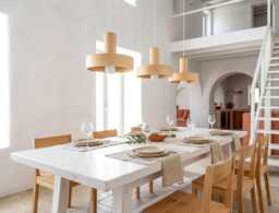 Set Of 3 Wood Pendant Lights Scandinavian Style, Wooden Chandelier Lighting Cozy Dining Room