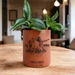 Custom Photo Terracotta Planter, Charcoal Portrait Personalized Gift - thumbnail 2