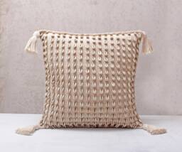 Cream Cotton Jute Embroidered Bohemian, Bali Style Pillow Cover, Decorative Handmade Throw Cover, Cover Wlcc012 - thumbnail 1