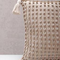 Cream Cotton Jute Embroidered Bohemian, Bali Style Pillow Cover, Decorative Handmade Throw Cover, Cover Wlcc012 - thumbnail 2