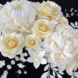 Large Crepe Paper Flower Wall Decor Set, Peony, Rose, Lily - thumbnail 2