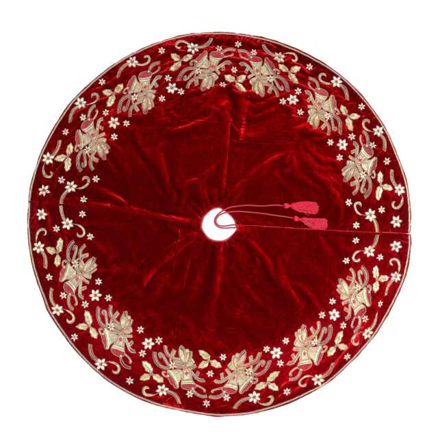 90 Inch Red Christmas Tree Skirt Large Velvet Bell Handmade Tree Skirt Decorations Gift - image 1
