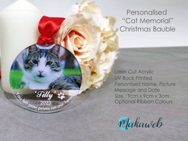 Personalised Pet Memorial Bauble - Cat Remembrance Ornament Custom Photo Keepsake Loss Gift Rainbow Bridge Christmas Decoration - image 1
