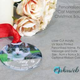 Personalised Pet Memorial Bauble - Cat Remembrance Ornament Custom Photo Keepsake Loss Gift Rainbow Bridge Christmas Decoration - thumbnail 2