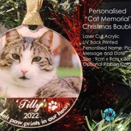 Personalised Pet Memorial Bauble - Cat Remembrance Ornament Custom Photo Keepsake Loss Gift Rainbow Bridge Christmas Decoration - thumbnail 3