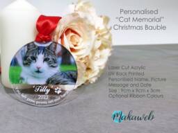 Personalised Pet Memorial Bauble - Cat Remembrance Ornament Custom Photo Keepsake Loss Gift Rainbow Bridge Christmas Decoration - thumbnail 1