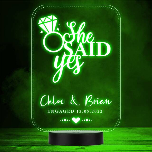 She Said Yes Engagement Ring Diamond Personalised Gift Colour Change Night Light - image 1