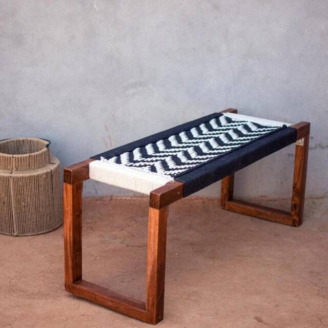 Entryway Bench Wooden With Woven Rope Indian Weaving Style Handmade Charpai - image 1