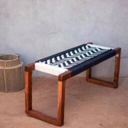 Entryway Bench Wooden With Woven Rope Indian Weaving Style Handmade Charpai