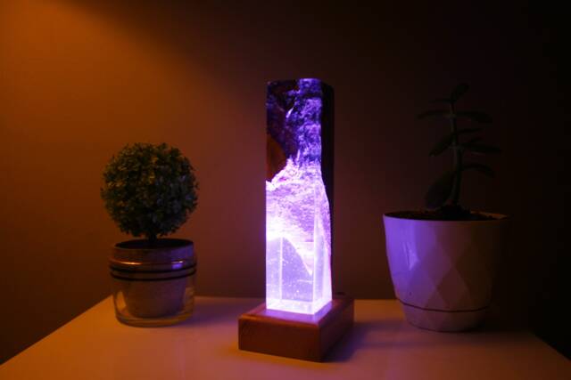 Blue Resin Night Lamp Olive Wood Epoxy Bedside Light - image 1